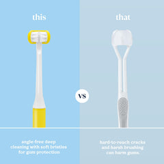 Ergonomic handle of TinyGums toddler toothbrush for small hands