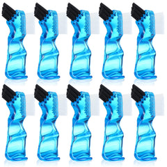 Ten mini denture brushes with blue handles