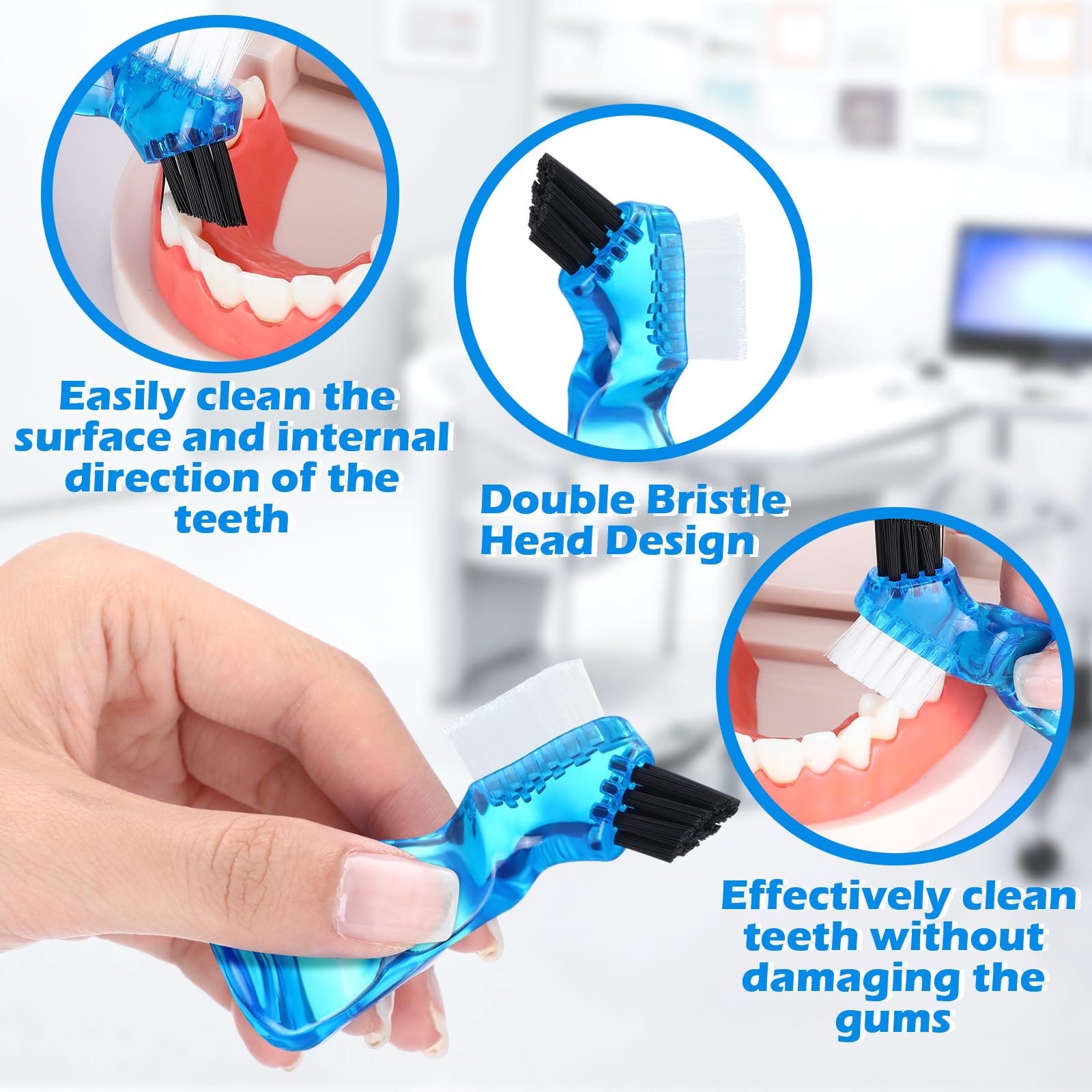 7cm compact portable denture brush in hand