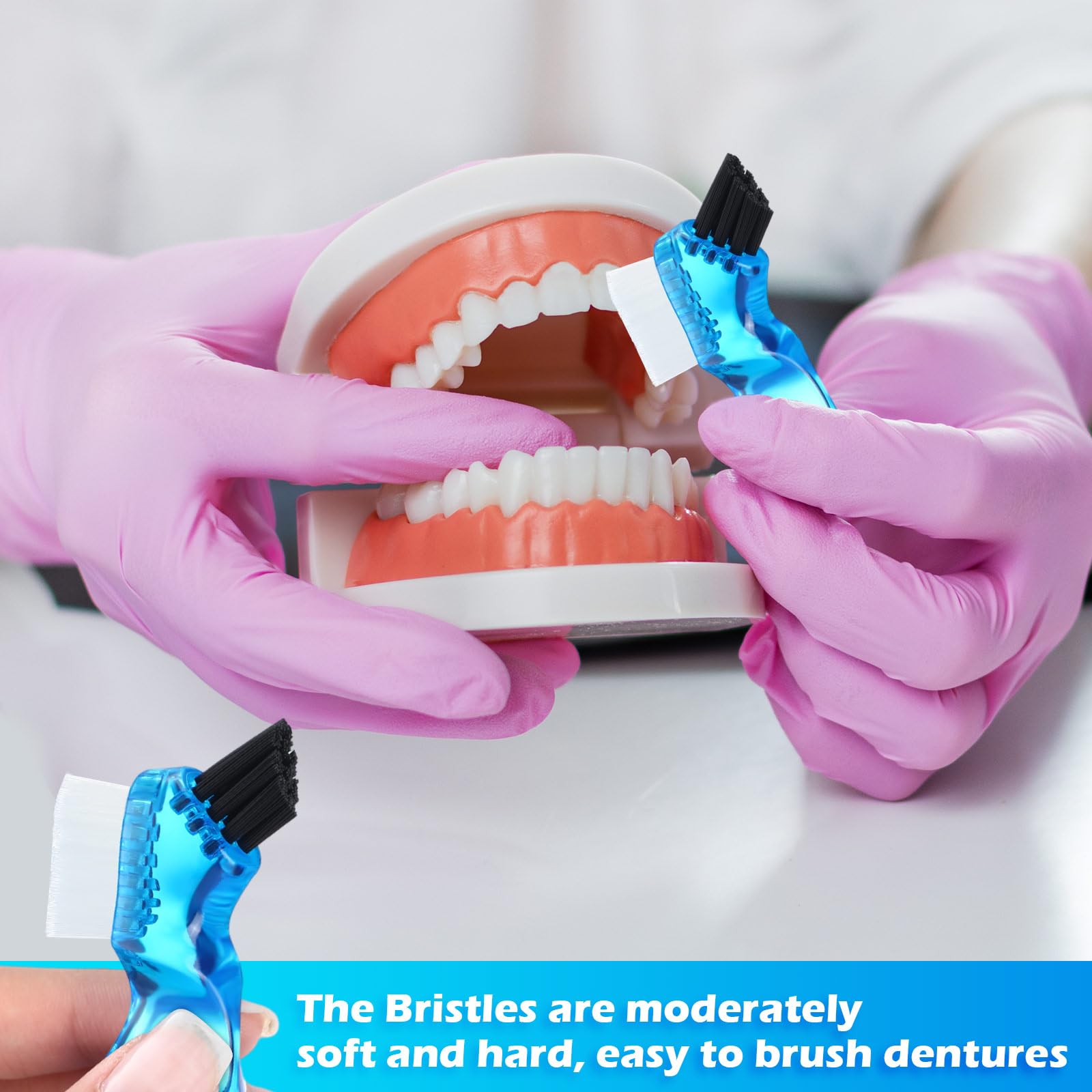 Multi-layer bristles for thorough denture cleaning