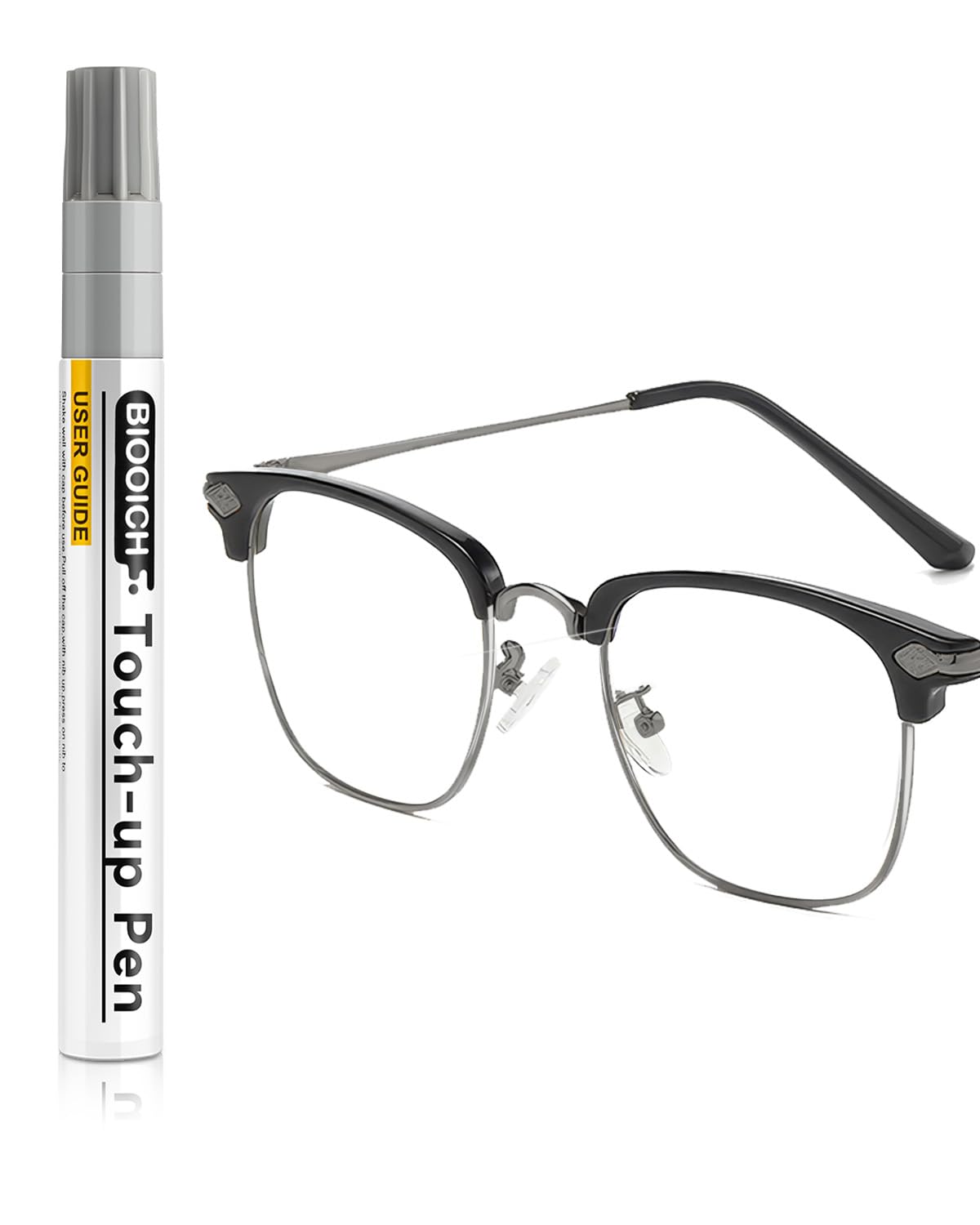 Close-up of Titanium Eyeglass Frame Touch Up Paint Pen applying color to a metal frame