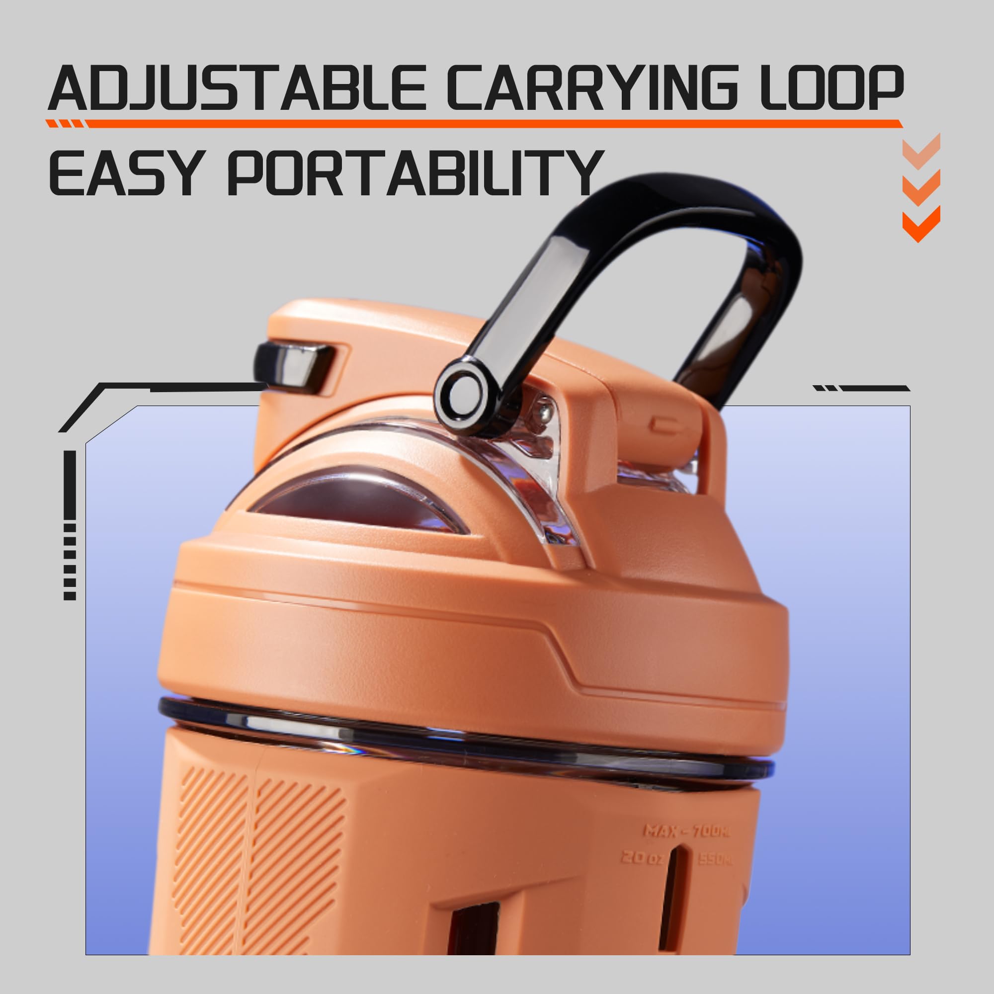 Shaker bottle with hidden carry handle and sleek design