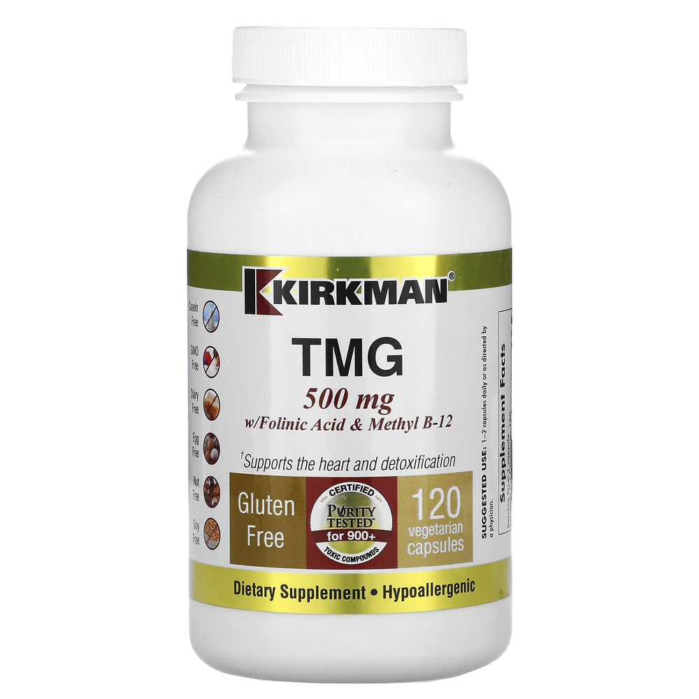 TMG 500 mg capsules with folinic acid and B12, hypoallergenic, 120-count