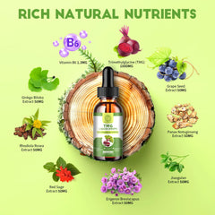 Ingredients panel showing 50 mg botanical extracts and 1.3 mg vitamin B6