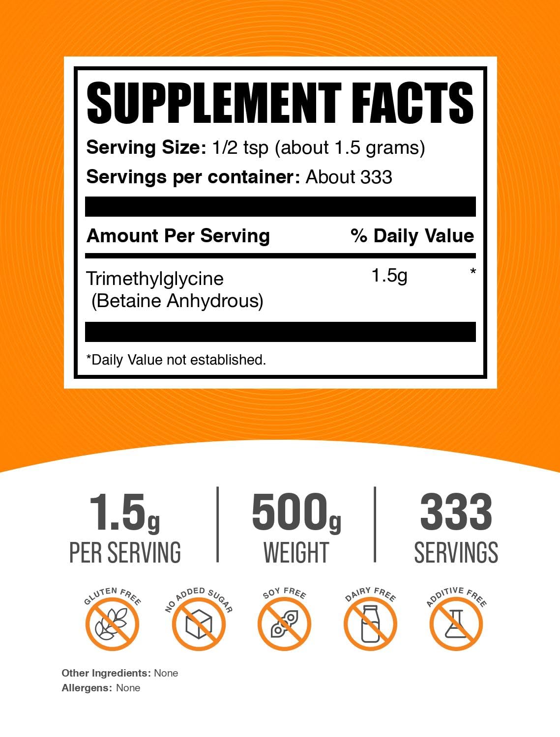 Unflavored Trimethylglycine (TMG) powder from BulkSupplements