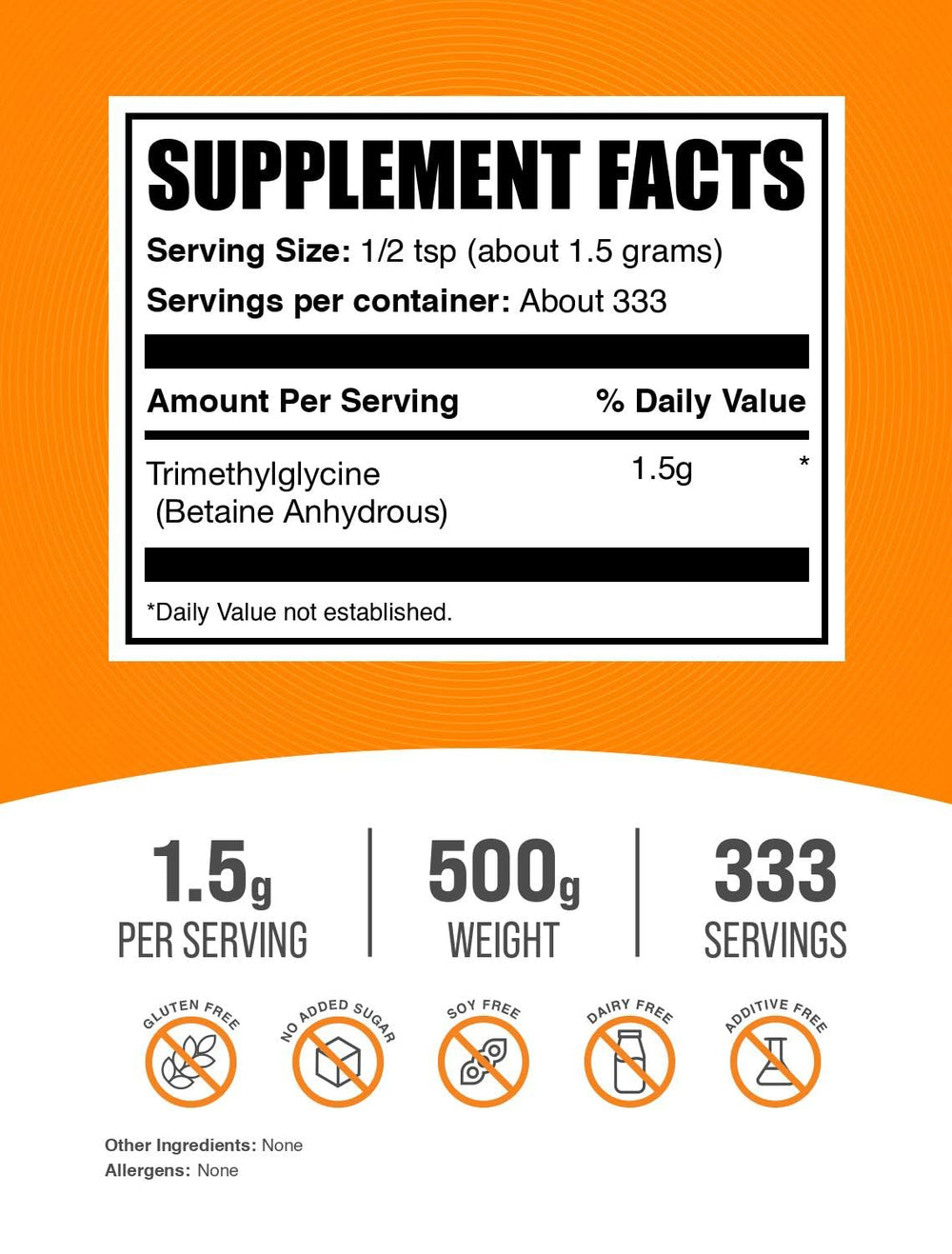 Unflavored Trimethylglycine (TMG) powder from BulkSupplements