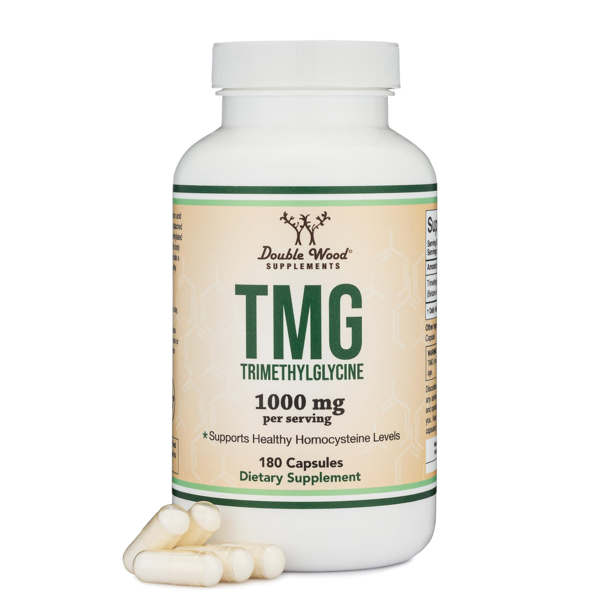 Double Wood TMG Trimethylglycine 1,000mg bottle, 180 capsules