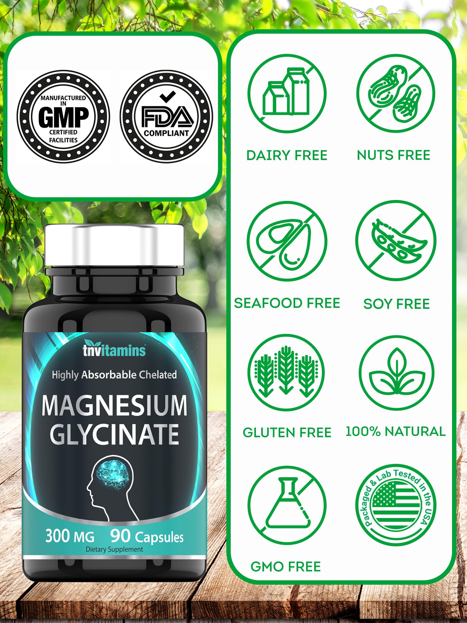 Close-up of 300 mg elemental magnesium per serving