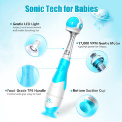 2-minute timer with 30-second interval reminder on toddler toothbrush