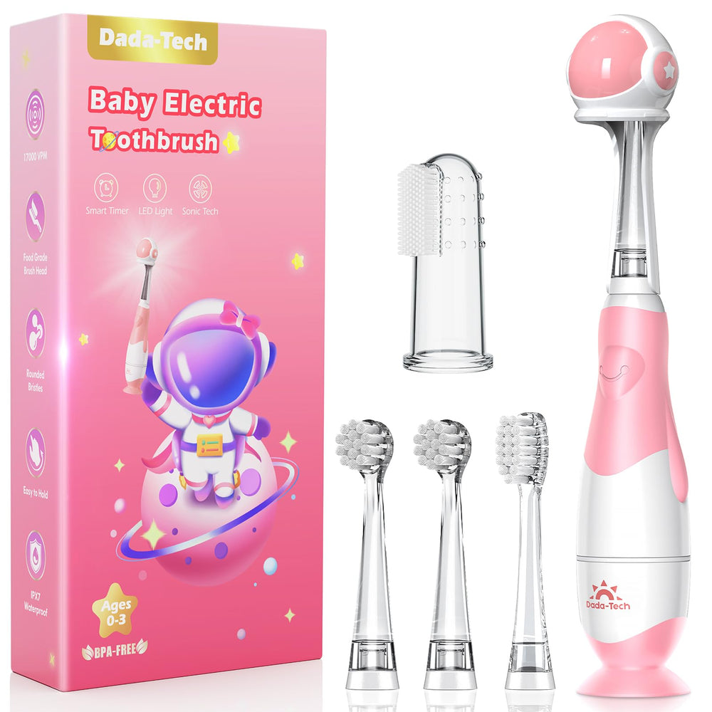 Pink astronaut cover on toddler electric toothbrush