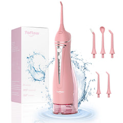 ToFlow Water Flosser pink cordless unit with charging base
