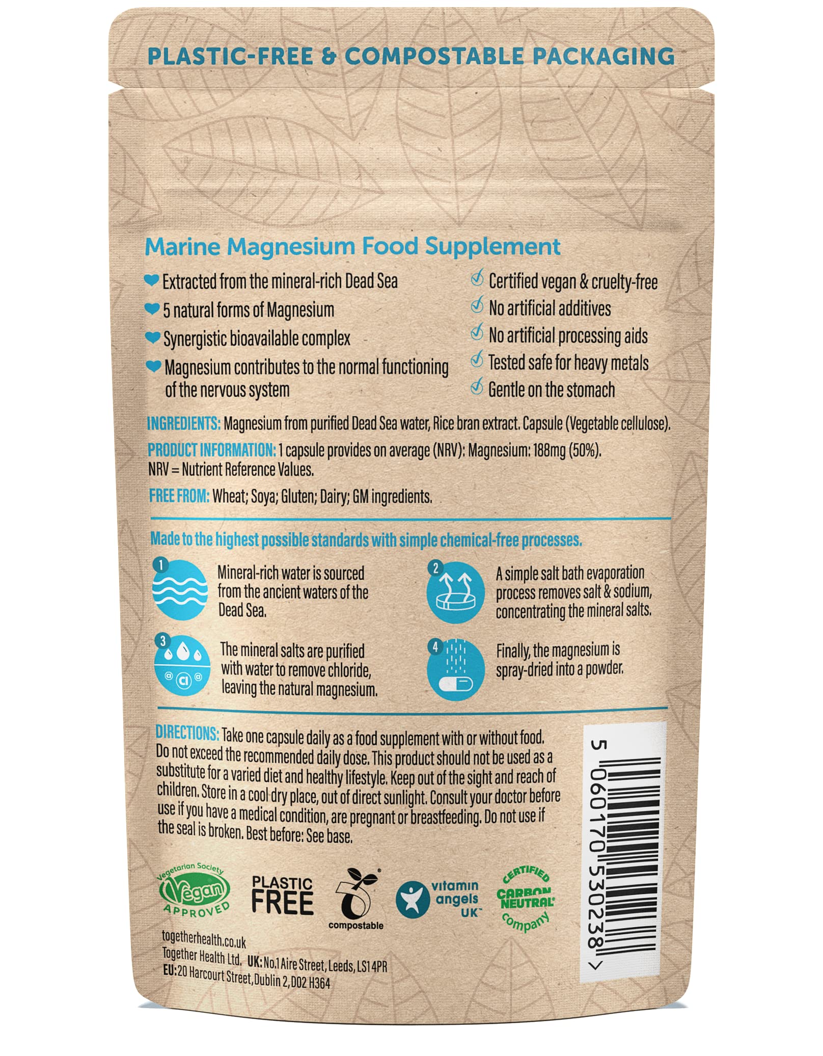 Close-up of small easy-to-swallow marine magnesium capsules