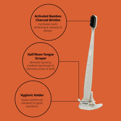 2-in-1 oral care tool compact design photographed on white background