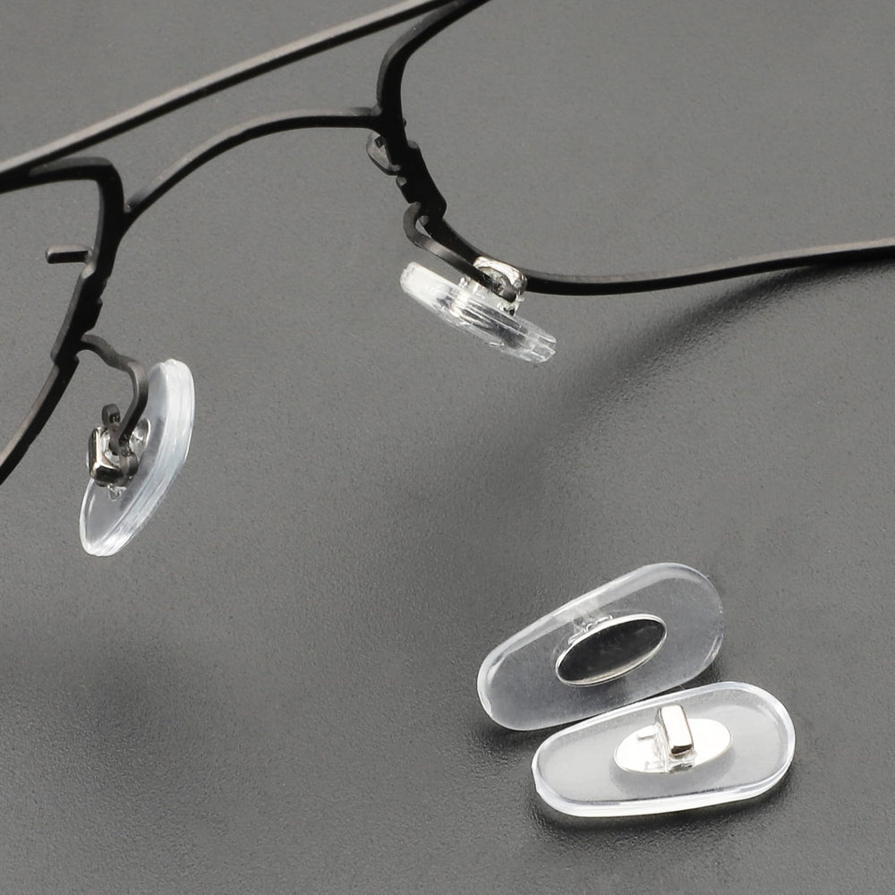 Close-up of clear 13mm silicone nose pad for Ray-Ban frames