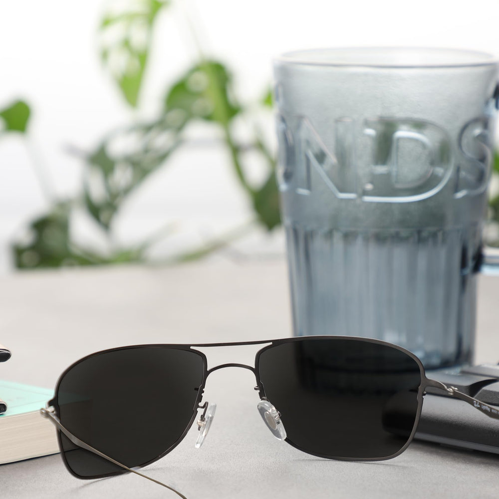 Anti-slip soft silicone nose pads on Ray-Ban frames - side view