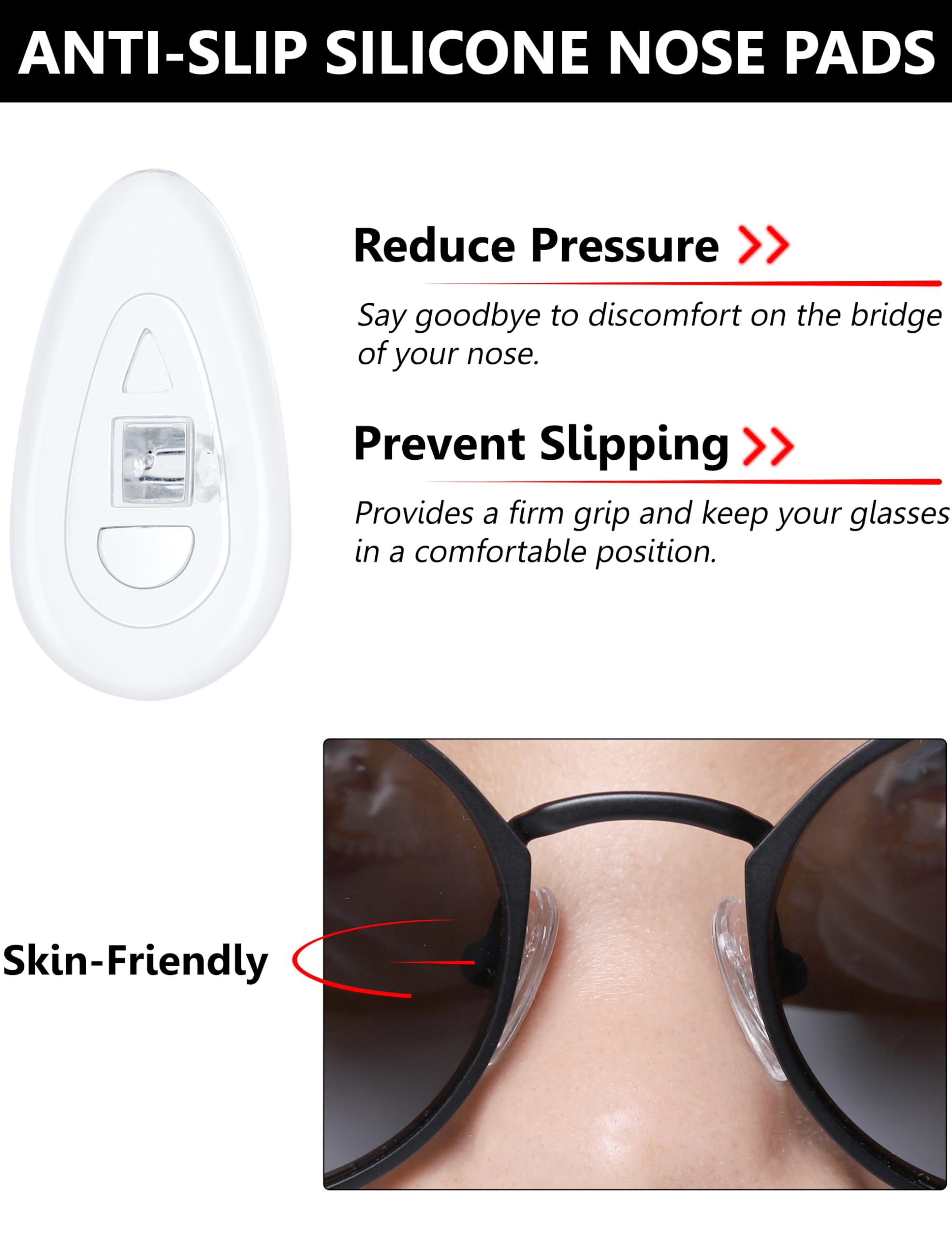 Soft silicone nose pads for comfortable wear