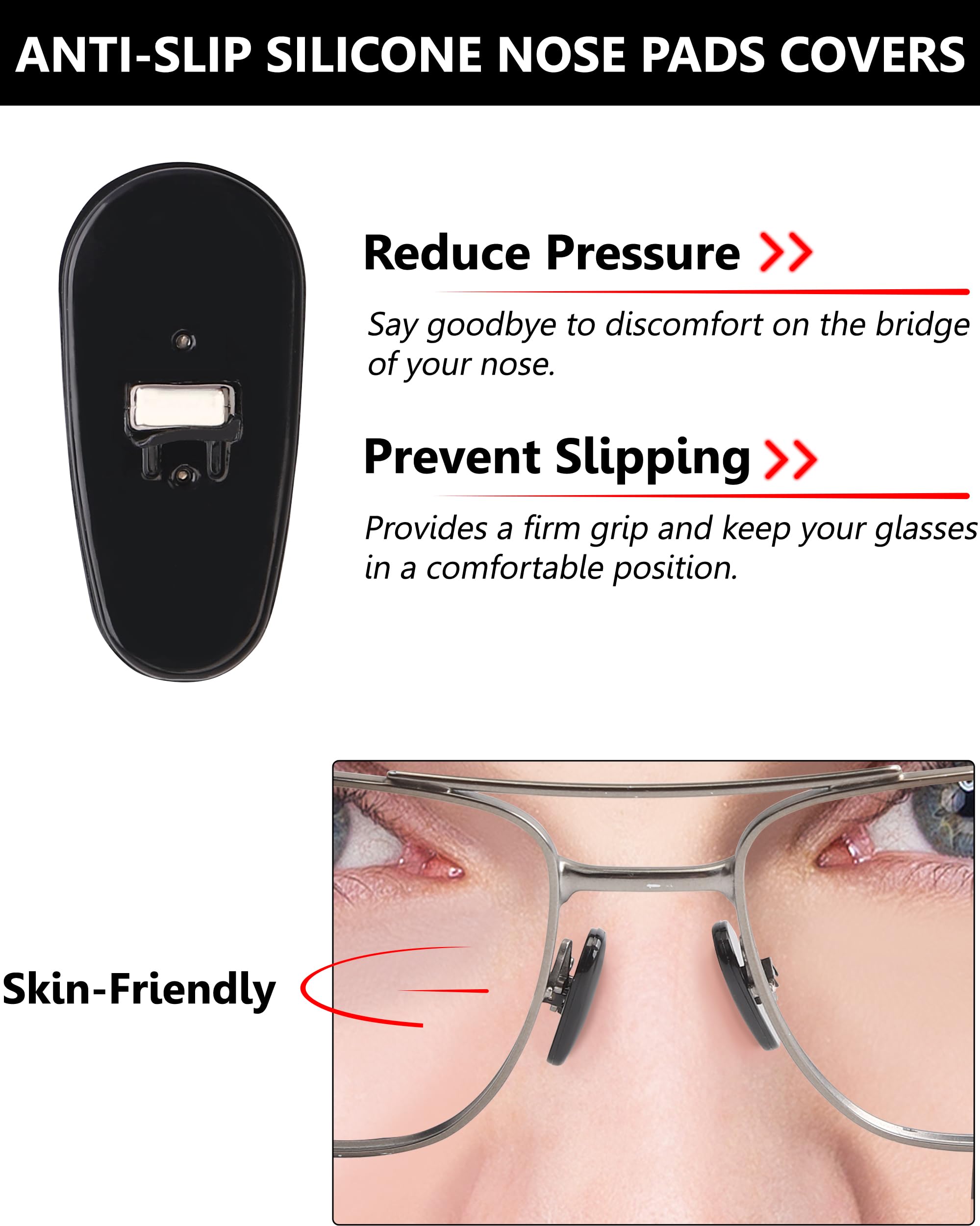 Package shows 20 pairs of black plug-in nose pads