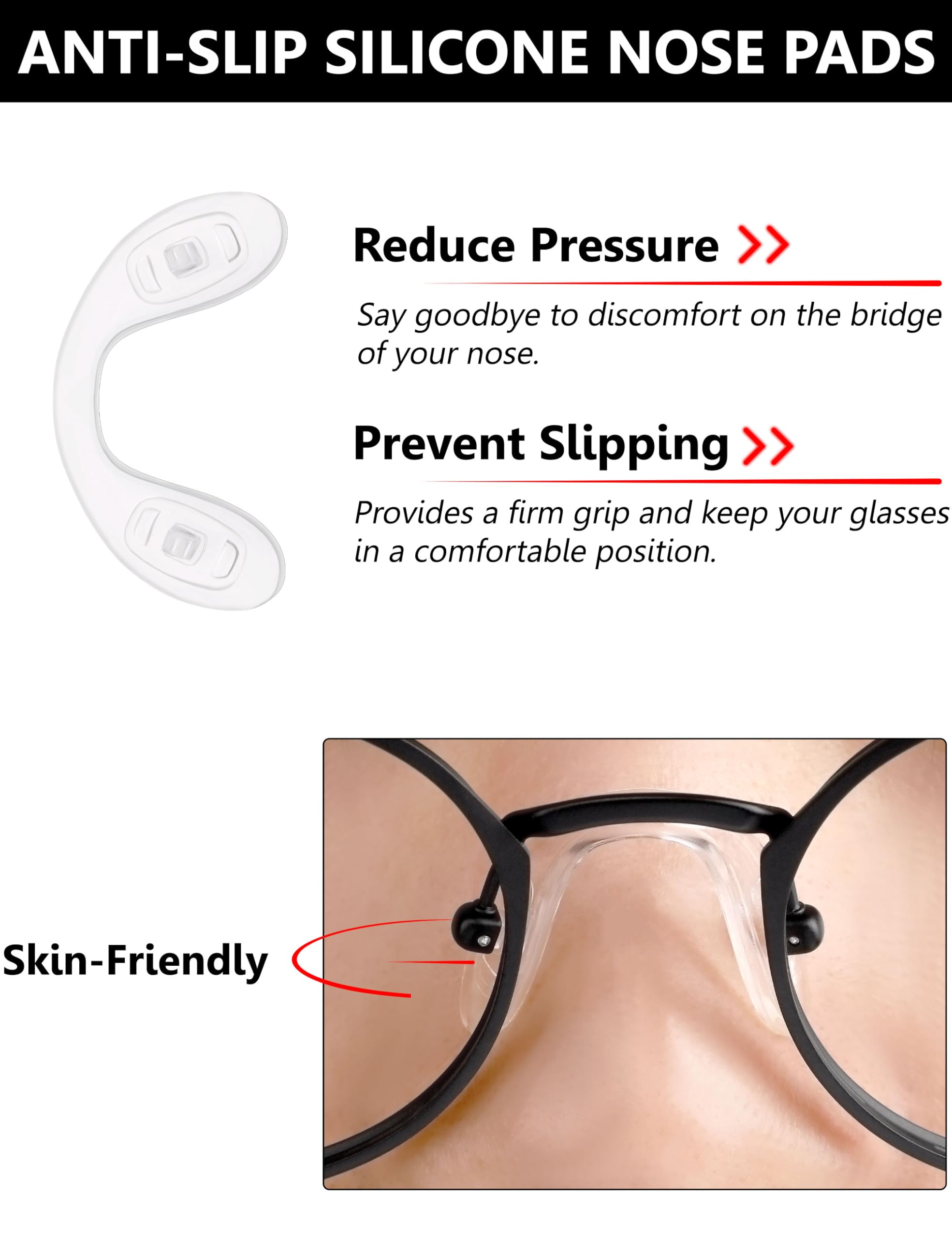 Kit includes 20 nose pads, 2 pairs of tiny screws, and micro screwdriver