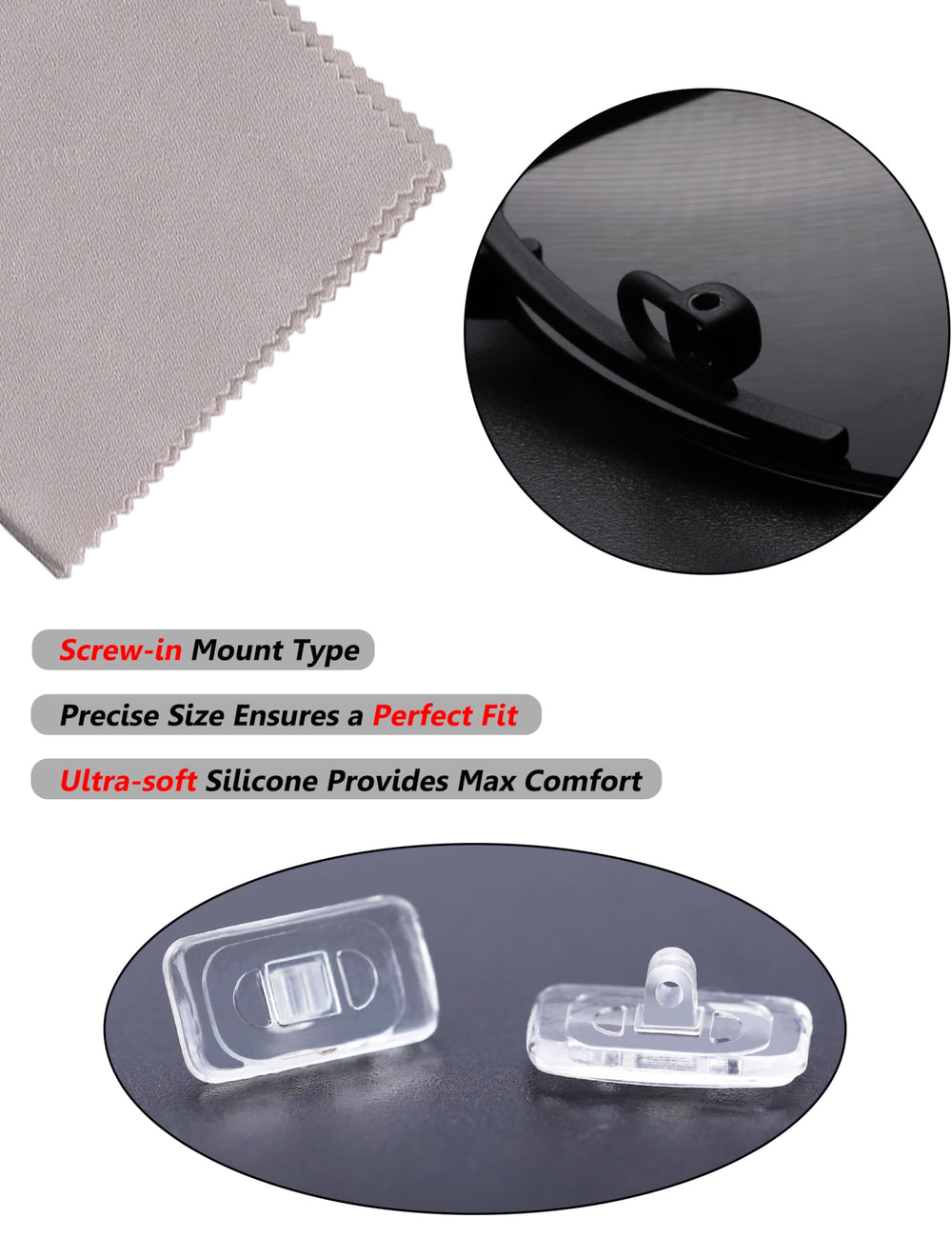Soft silicone nose pads providing comfortable wear and anti-yellowing properties