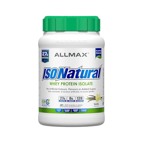 Tombow ALLMAX ISONATURAL vanilla protein bottle highlighting natural whey protein isolate