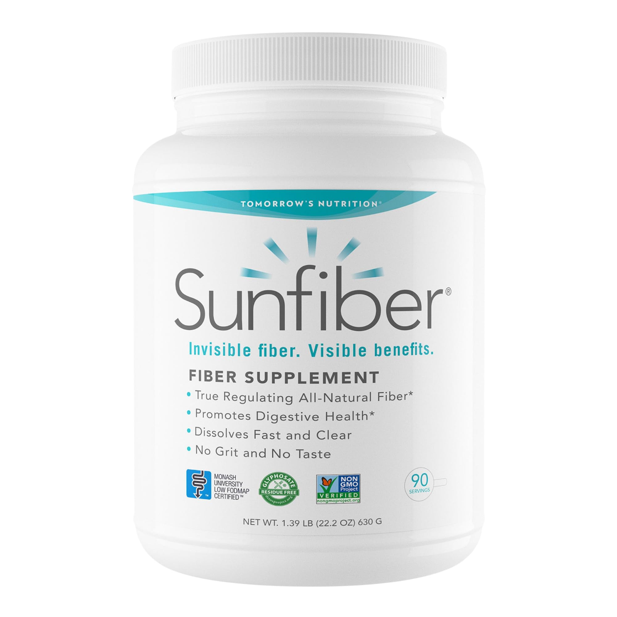 Bottle label for Tomorrow's Nutrition Sunfiber 90 servings