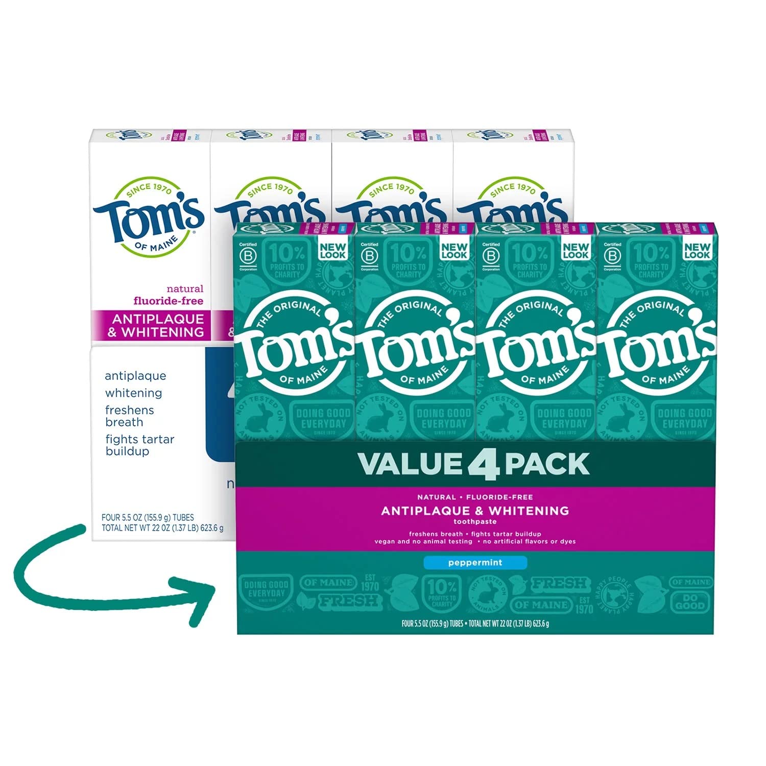 Close-up of Tom's of Maine Fluoride-Free Antiplaque & Whitening Toothpaste Peppermint 5.5 oz tube