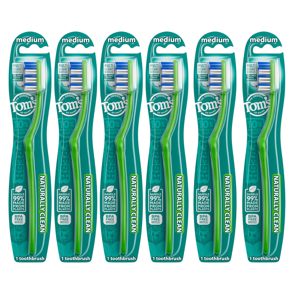 Tom's of Maine Naturally Clean Toothbrush Medium 6-pack packaging