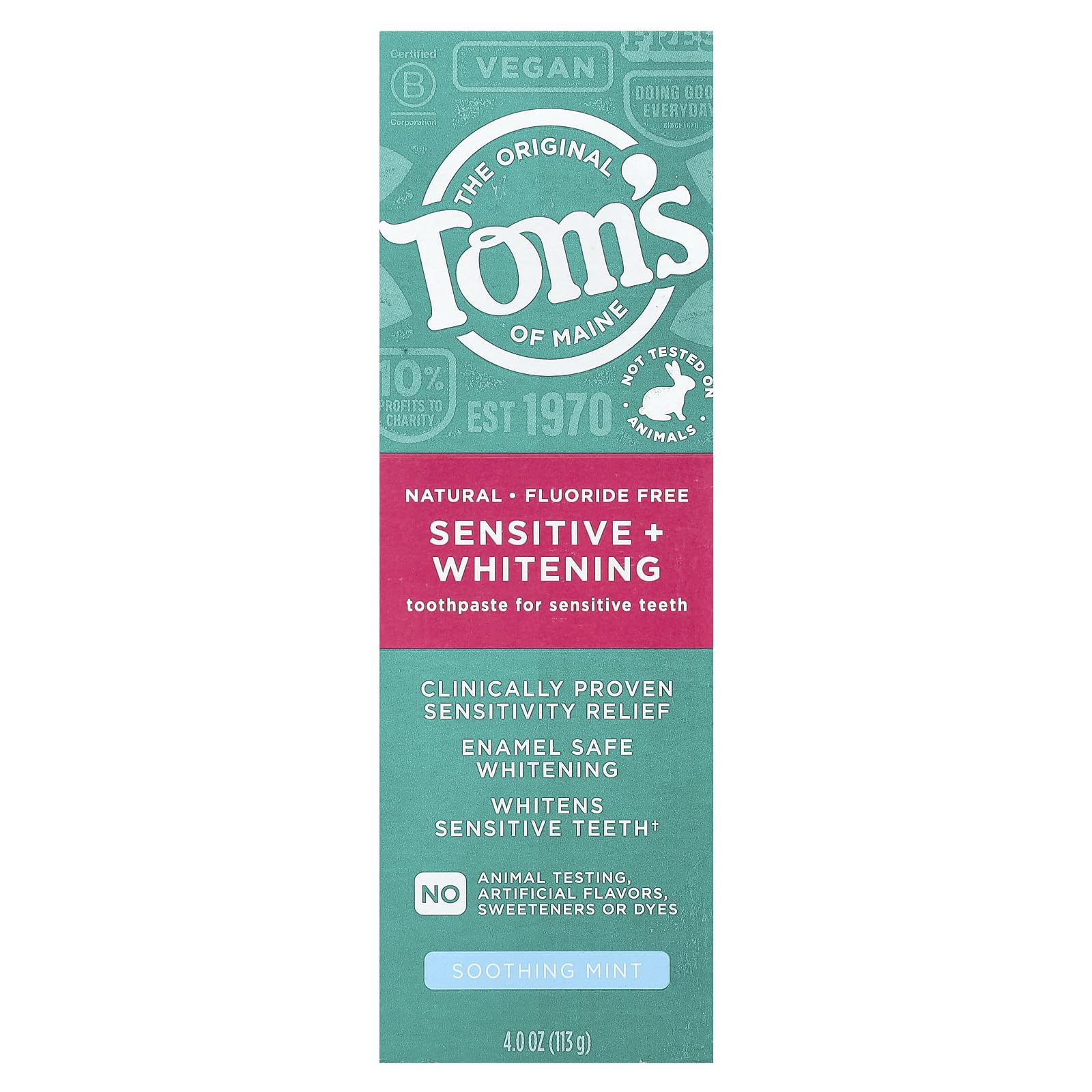 Tom's of Maine Sensitive + Whitening Fluoride-Free Toothpaste Mint 4oz – side view