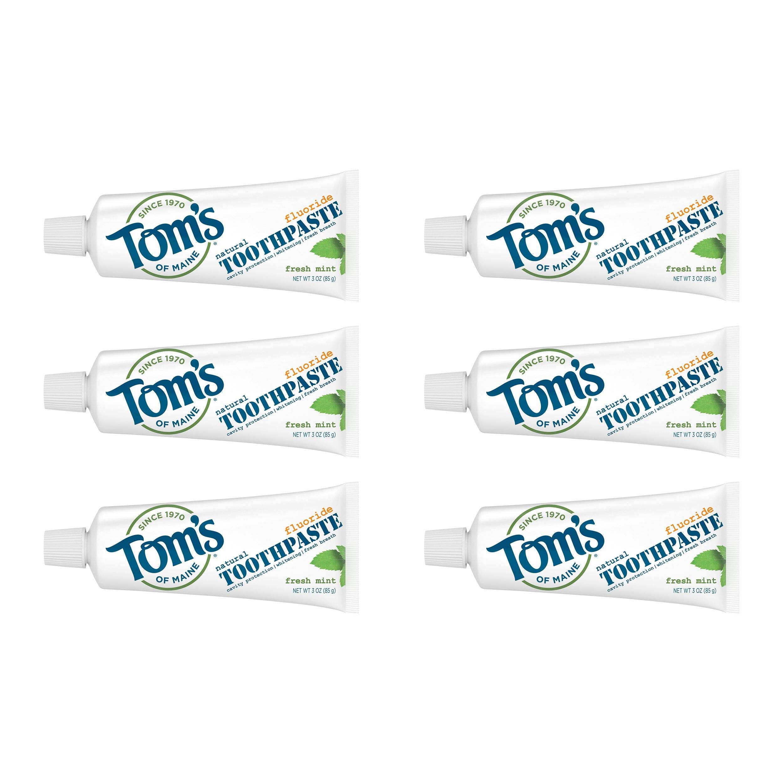 Tom's of Maine Fresh Mint travel-size toothpaste 3 oz 6-pack front view