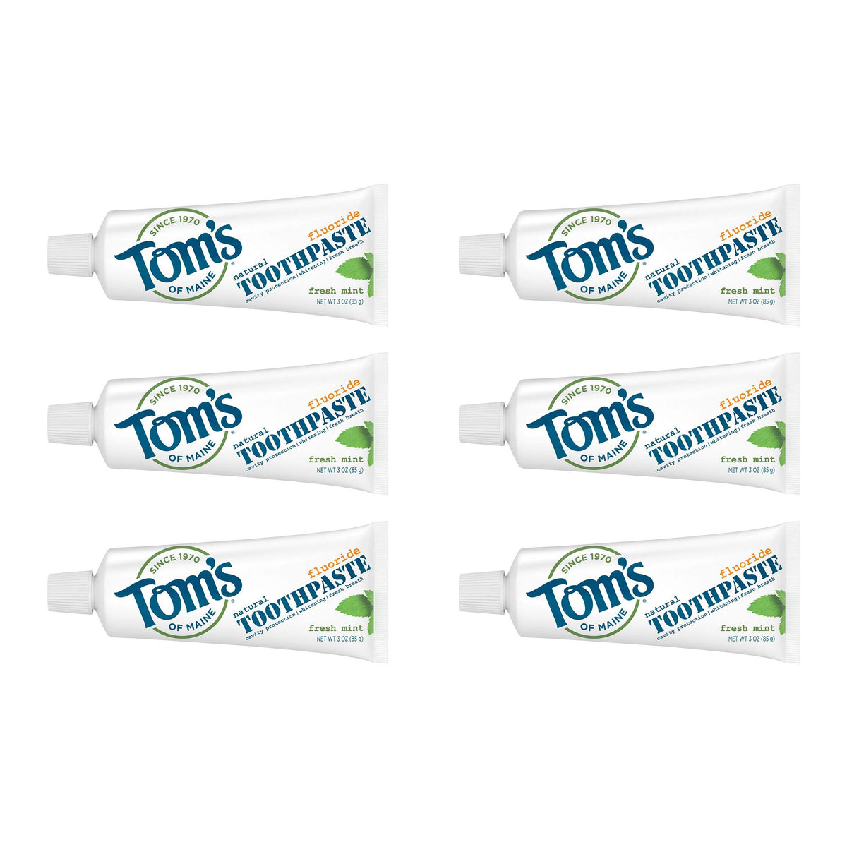 Tom's of Maine Fresh Mint travel-size toothpaste 3 oz 6-pack front view