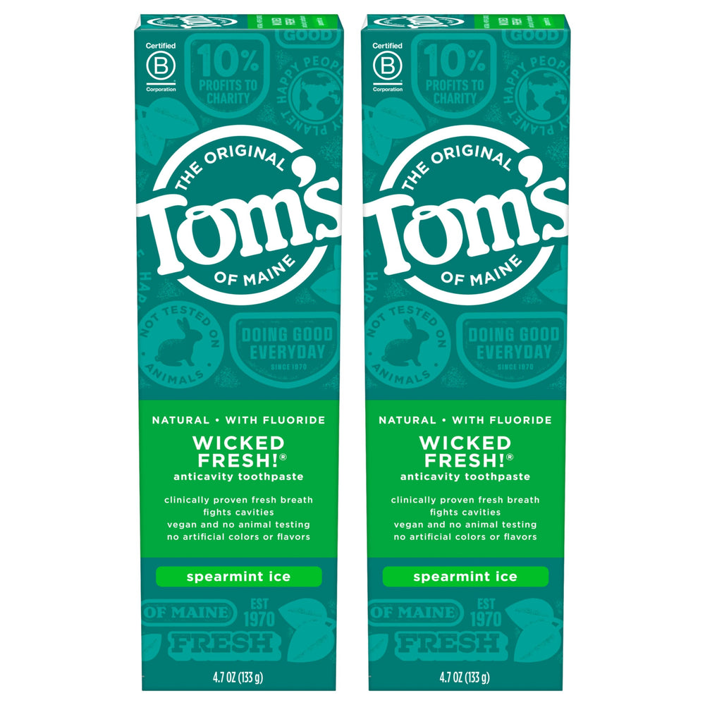 Tom's of Maine Wicked Fresh! Fluoride Toothpaste Spearmint 4.7 oz pair (2-pack) packaging