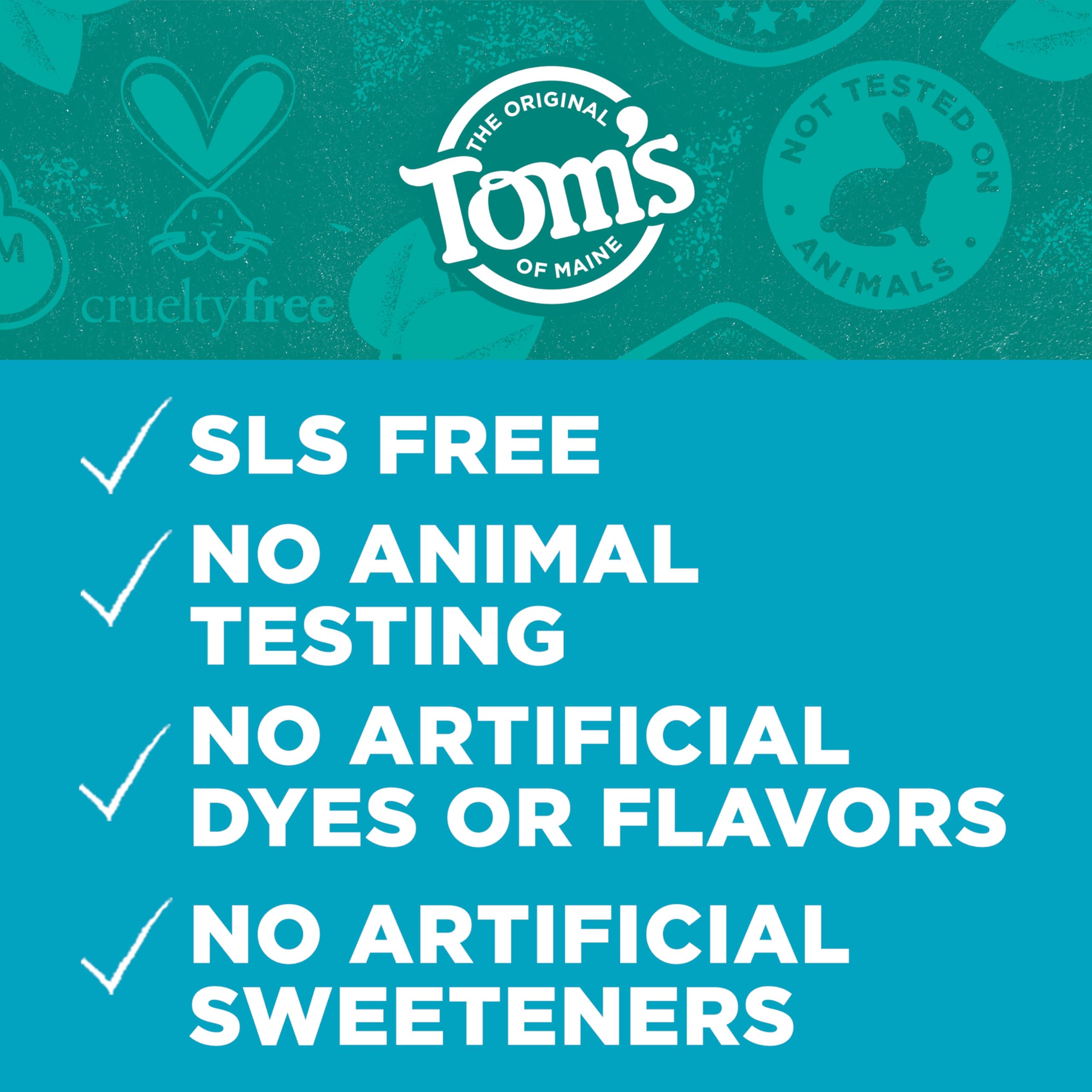 Back label showing fluoride free and SLS free claims