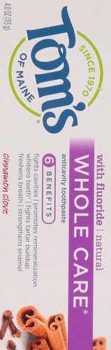 Back packaging of Tom's of Maine Cinnamon Clove Whole Care Toothpaste 4 oz