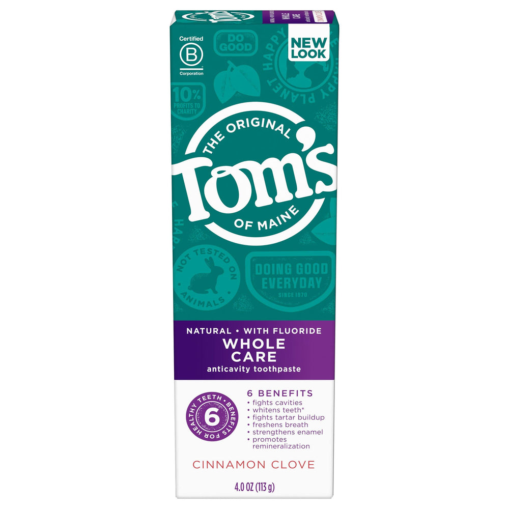 Front view of Tom's of Maine Cinnamon Clove Whole Care Toothpaste 4 oz