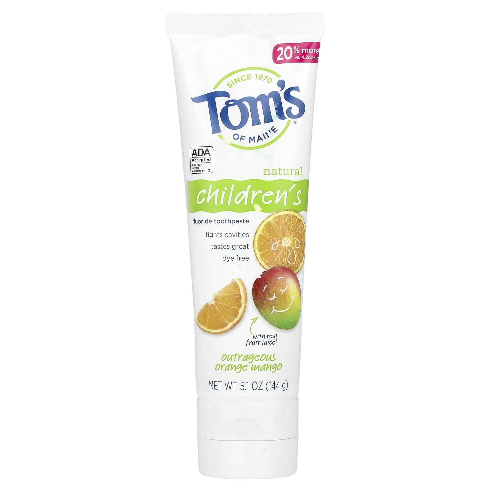 Tom's of Maine Kids Fluoride Toothpaste Outrageous Orange Mango 5.1 oz tube