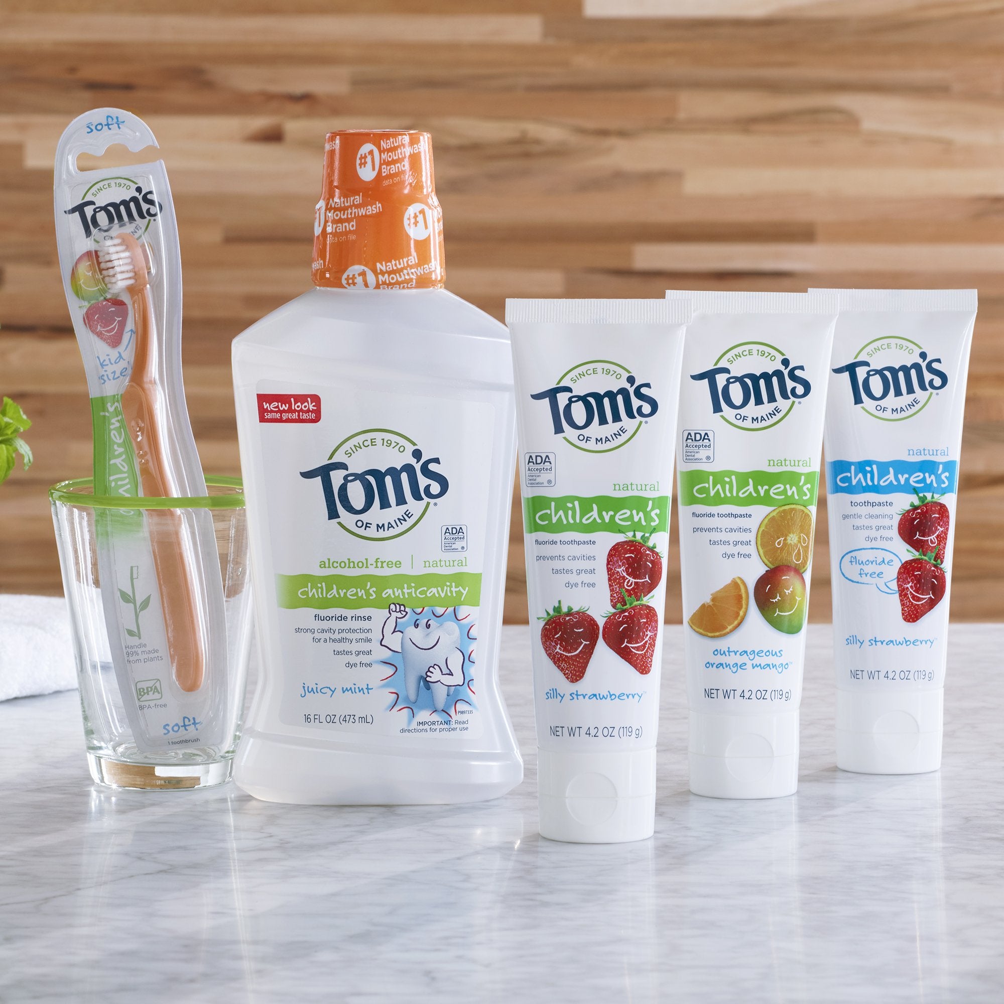 Silly Strawberry flavor visuals on Tom's of Maine kids toothpaste