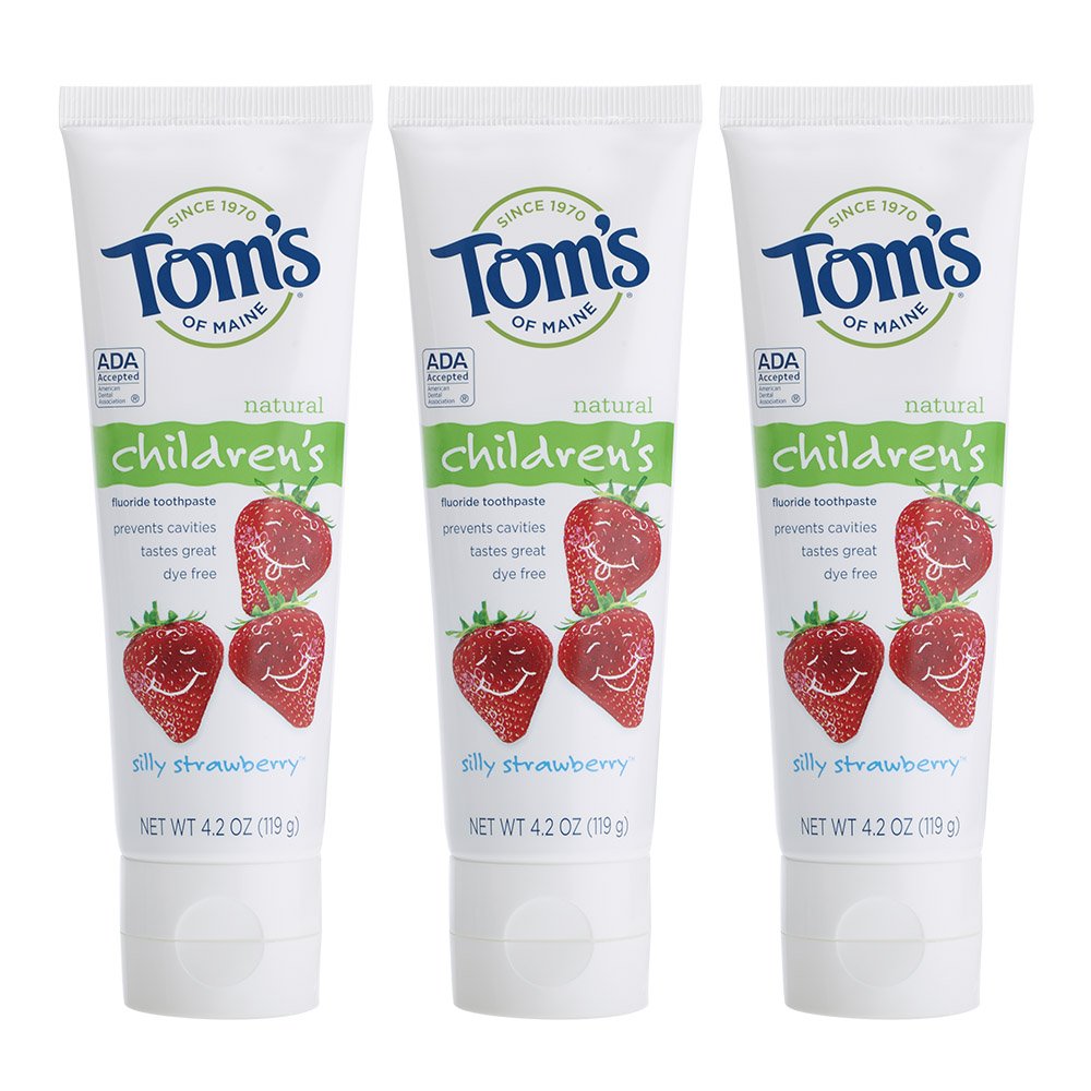 Tom's of Maine Silly Strawberry Kids Toothpaste front view with 4.2 oz tube
