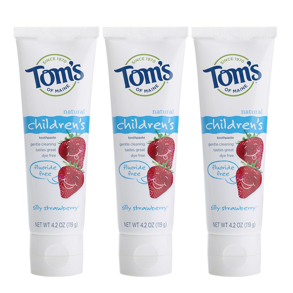 Tom's of Maine Silly Strawberry fluoride-free kids toothpaste pack of 3 – front view