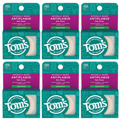 Front view of Tom's of Maine Naturally Waxed Antiplaque Flat Floss Spearmint six-pack (32 yards each)