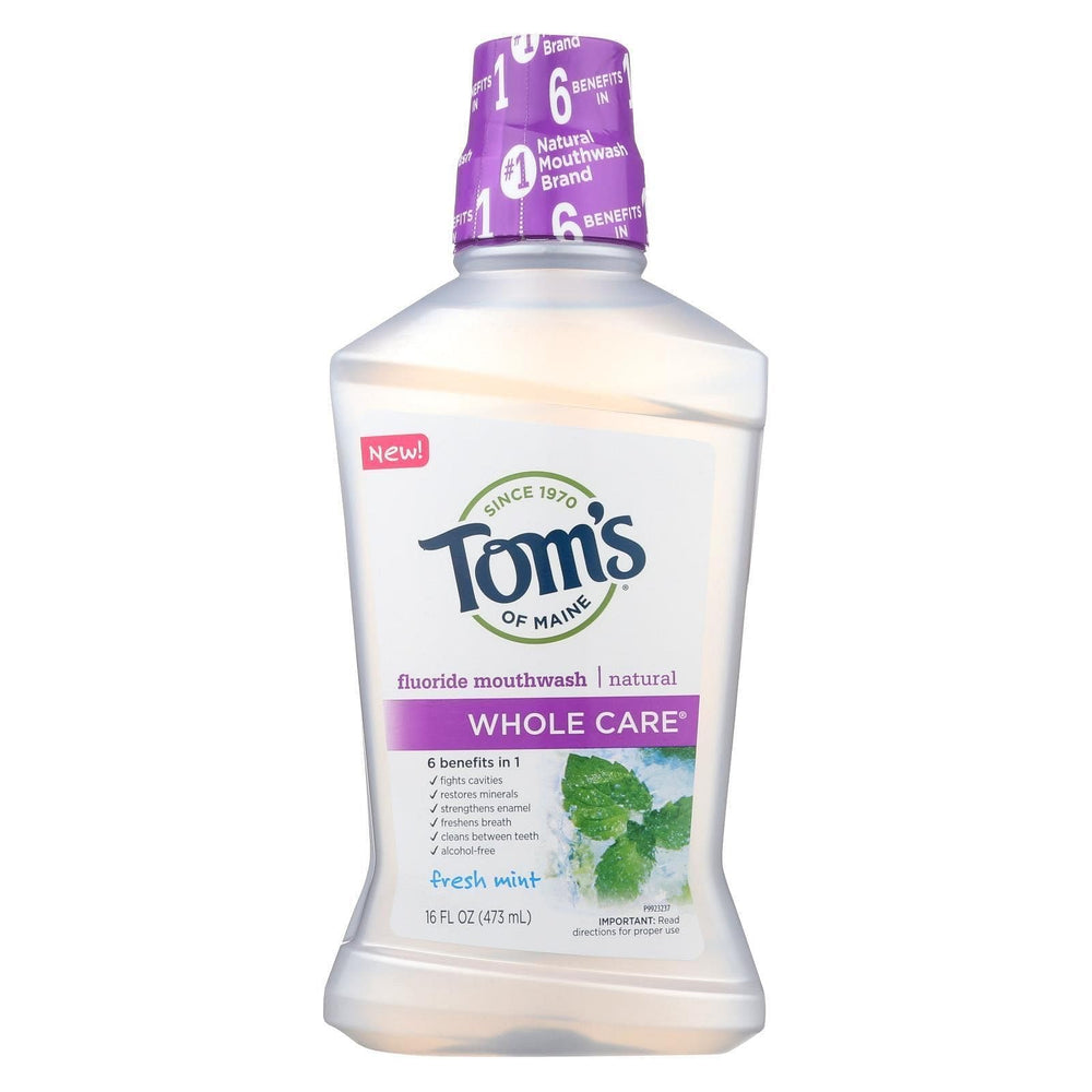Tom's of Maine Whole Care Natural Fluoride Mouthwash Fresh Mint 16 oz Six-Pack