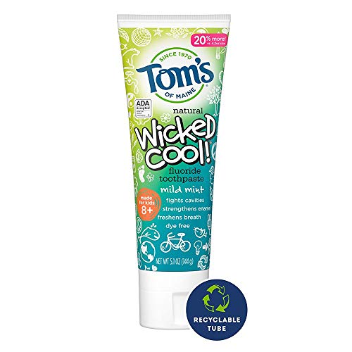 Back packaging of Tom's of Maine Wicked Cool! Kids Fluoride Toothpaste 3-pack