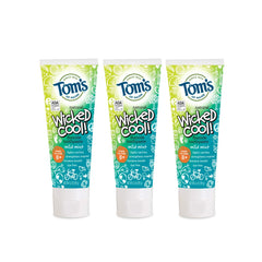 Front view of Tom's of Maine Wicked Cool! Kids Fluoride Toothpaste 3-pack with Mild Mint flavor