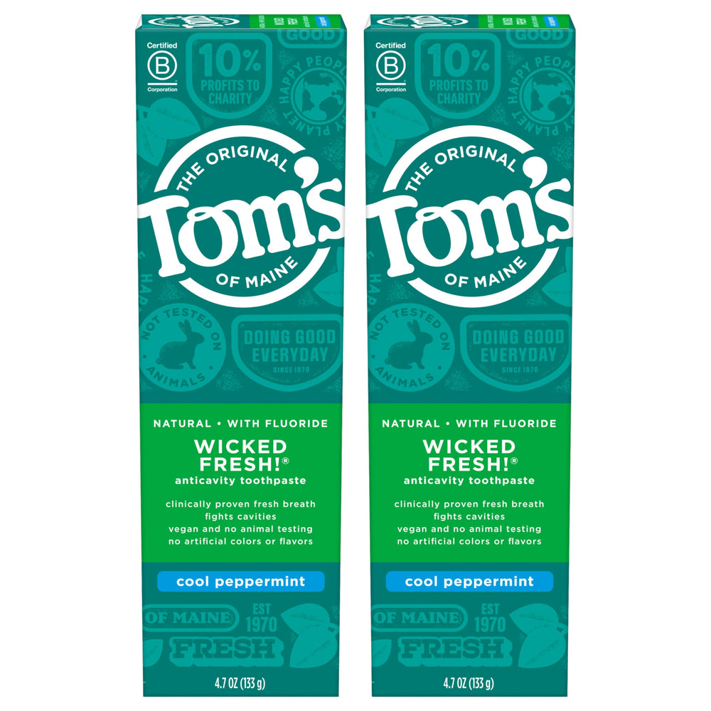 Two 4.7 oz tubes of Tom's of Maine Wicked Fresh Natural Fluoride Toothpaste in Cool Peppermint flavor - 2-pack