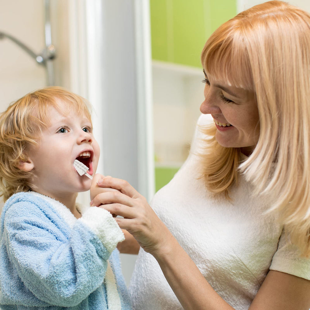 Three finger toothbrushes designed for infant oral cleaning