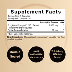 Tongkat Ali 200:1 Longjack extract capsules bottle front close-up 02