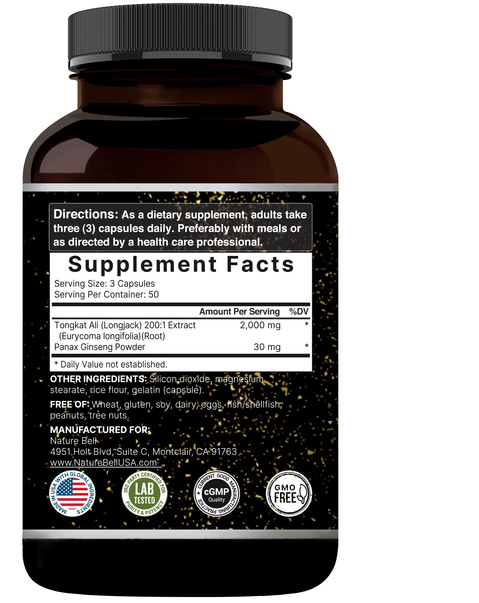 Dual-action Tongkat Ali and Panax Ginseng capsule pair (2-in-1) with 30mg Panax Ginseng per 3 capsules