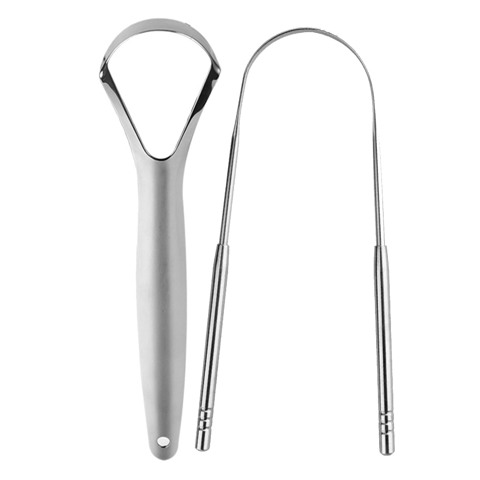 Two mini-hook tongue cleaners made from medical grade stainless steel in 2-pack