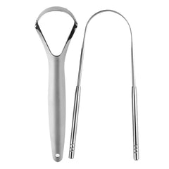 Two mini-hook tongue cleaners made from medical grade stainless steel in 2-pack