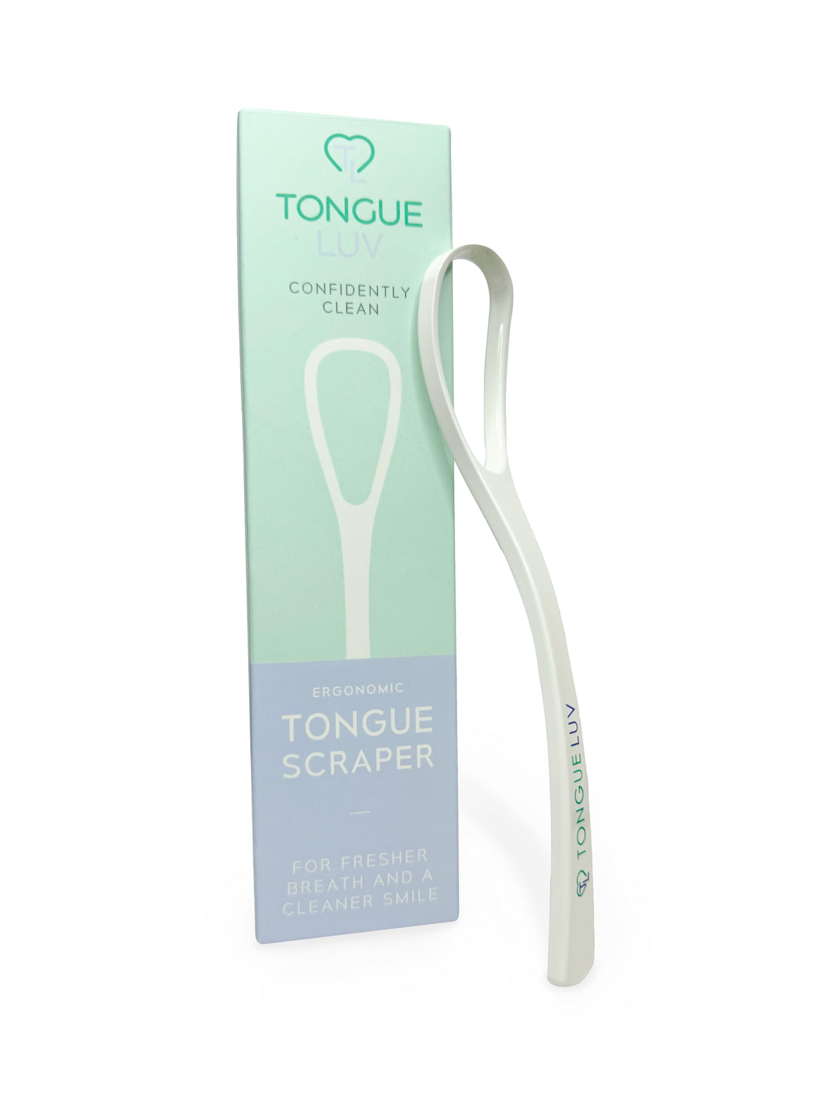 Tongue Luv ergonomic tongue scraper in hand