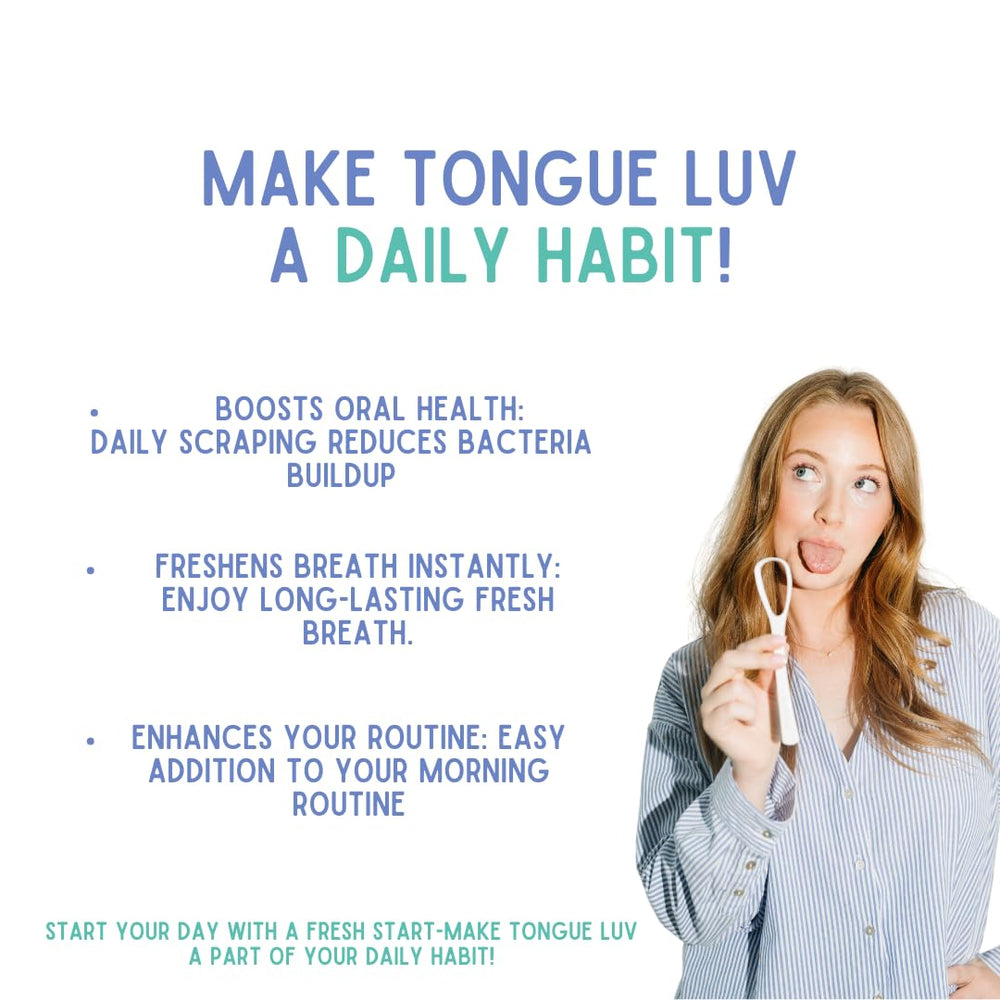 Front view of Tongue Luv ergonomic tongue cleaner